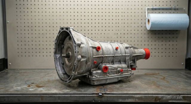 Clean transmission on workbench ready for inspection